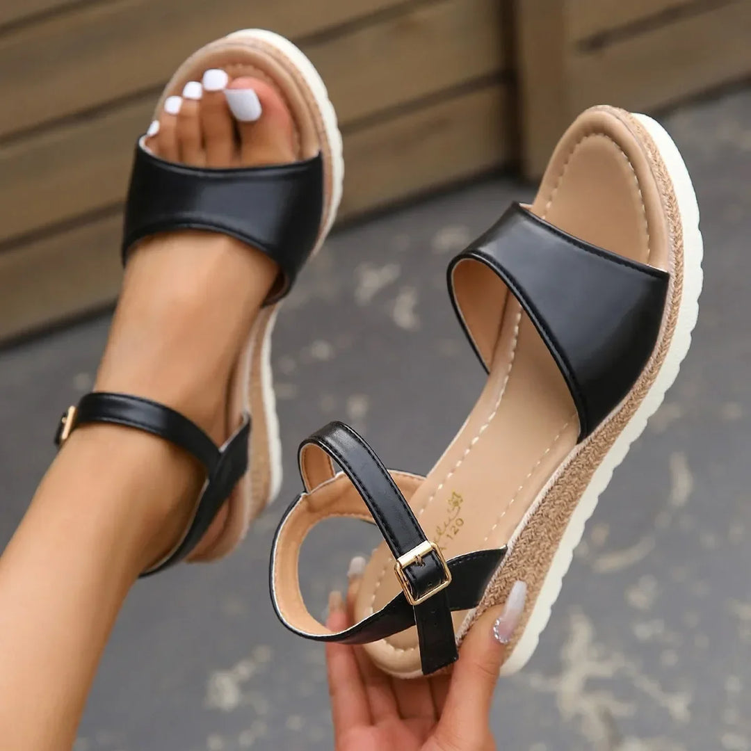 Isabella | Chic Open Toe Ankle Strap Platform Wedges