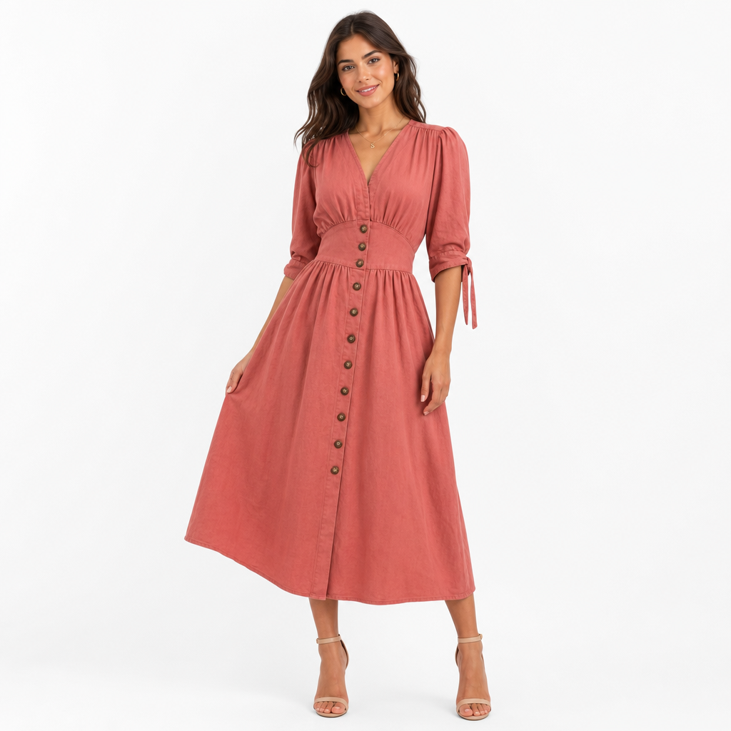 Isabella | Effortless Button-Front V-Neck Maxi Race Dress
