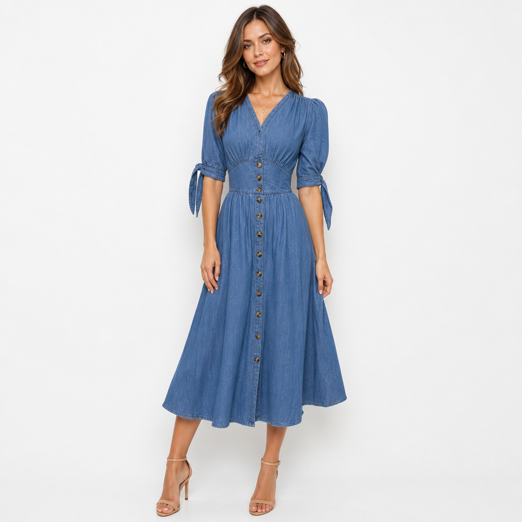 Isabella | Effortless Button-Front V-Neck Maxi Race Dress