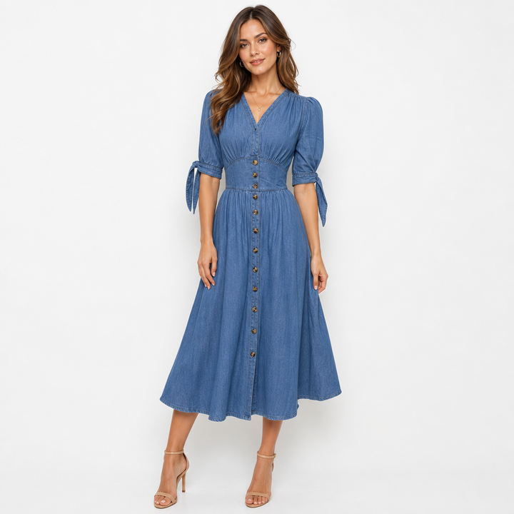 Isabella | Effortless Button-Front V-Neck Maxi Race Dress