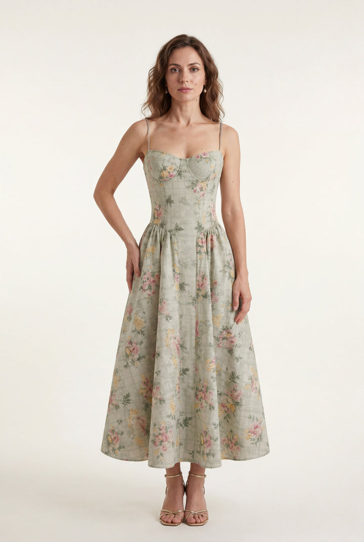 Isabella | Effortless Floral Corset Midi Races Dresses