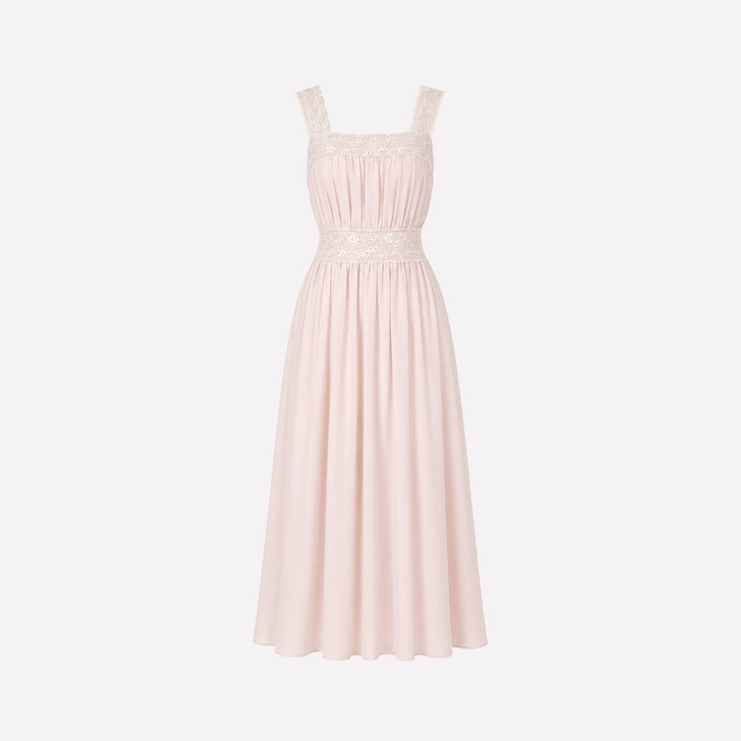 Isabella | Sophisticated Pleated Lace Trim Midi Races Dresses