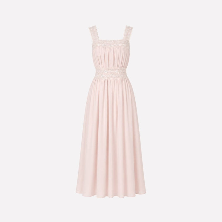 Isabella | Sophisticated Pleated Lace Trim Midi Races Dresses