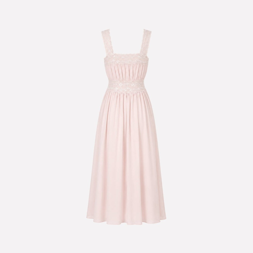 Isabella | Sophisticated Pleated Lace Trim Midi Races Dresses