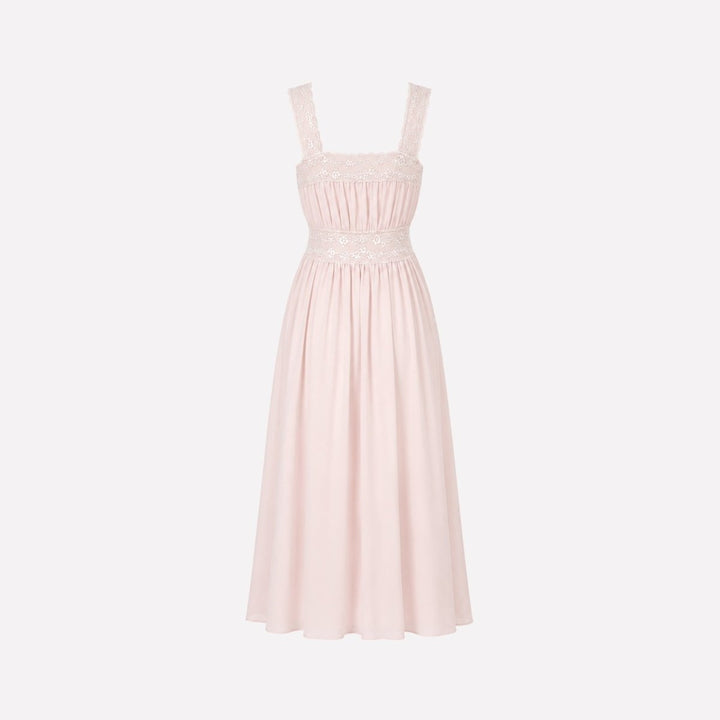 Isabella | Sophisticated Pleated Lace Trim Midi Races Dresses