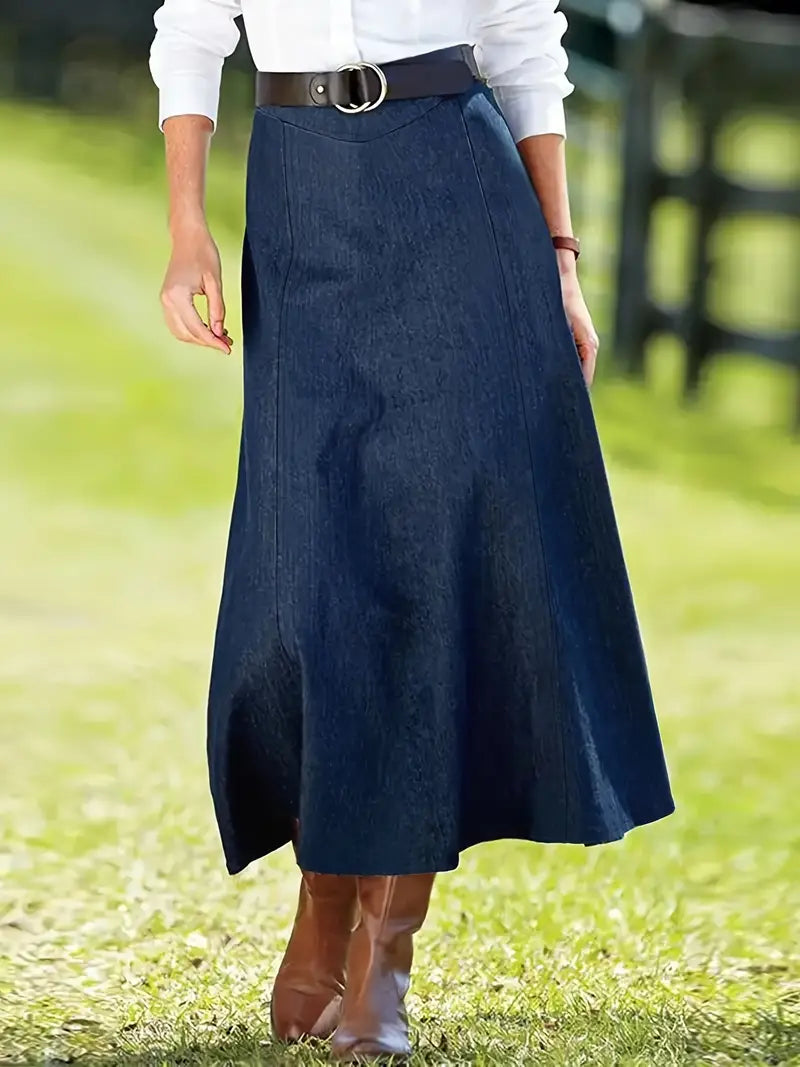 Isabella | Stylish A-Line Denim-Look Midi Skirt