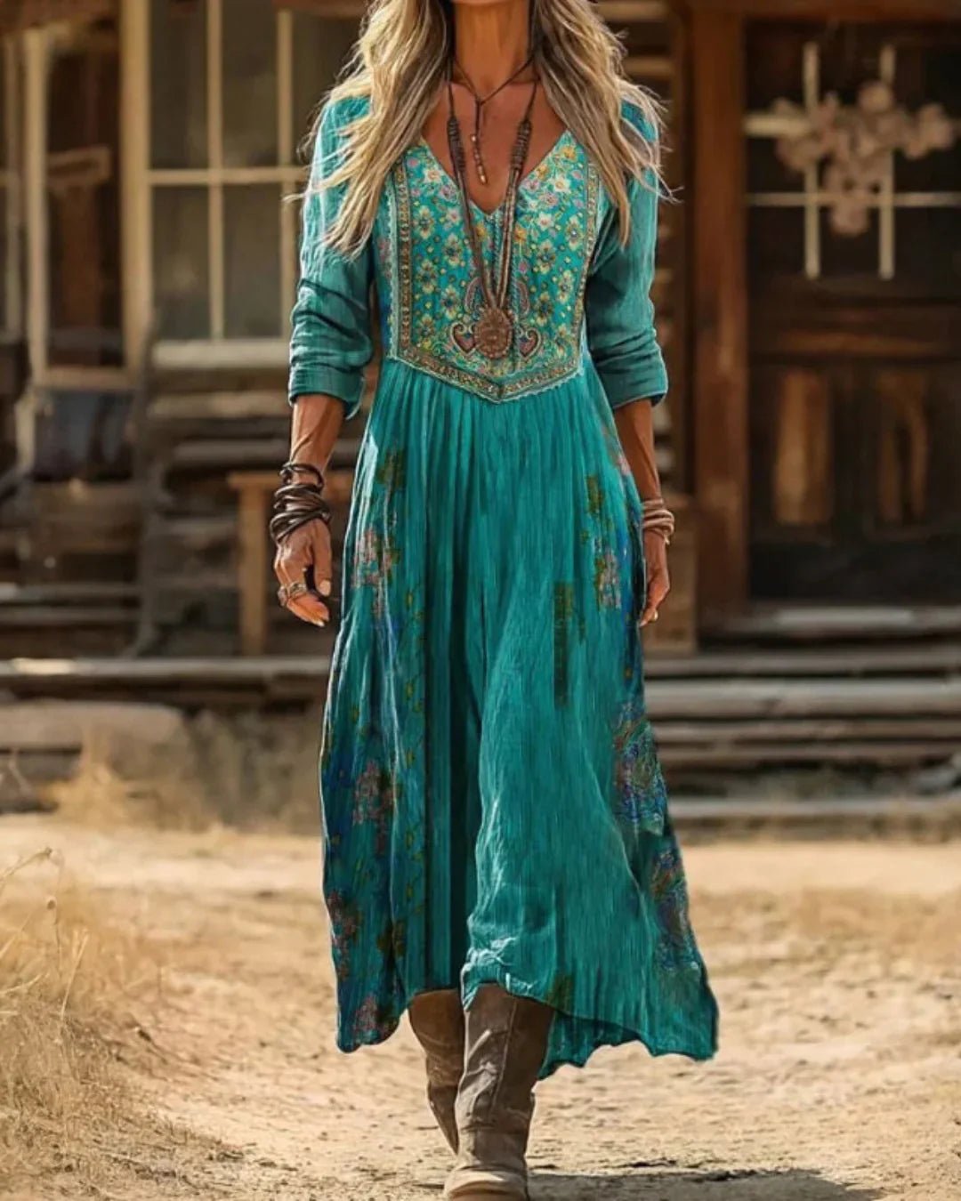 Isabella | Stylish Embroidered Boho Dress with V-Neck Maxi Silhouette