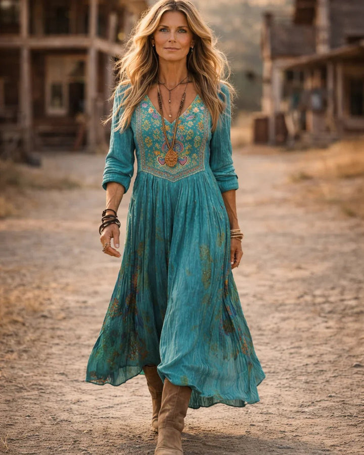 Isabella | Stylish Embroidered Boho Dress with V-Neck Maxi Silhouette