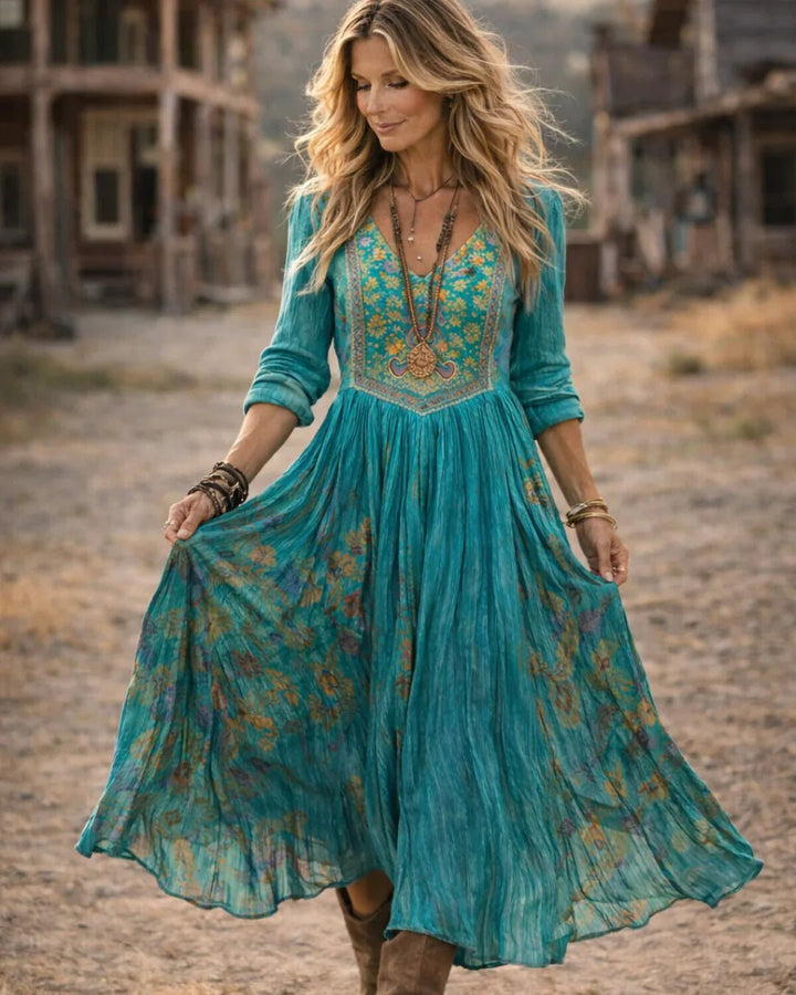 Isabella | Stylish Embroidered Boho Dress with V-Neck Maxi Silhouette