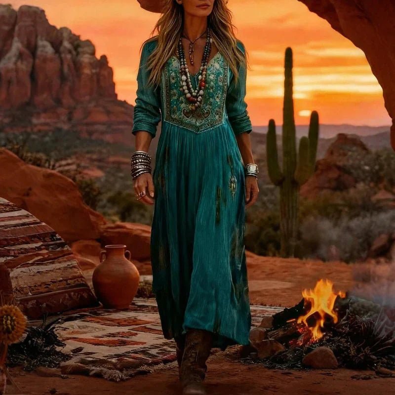 Isabella | Stylish Embroidered Boho Dress with V-Neck Maxi Silhouette