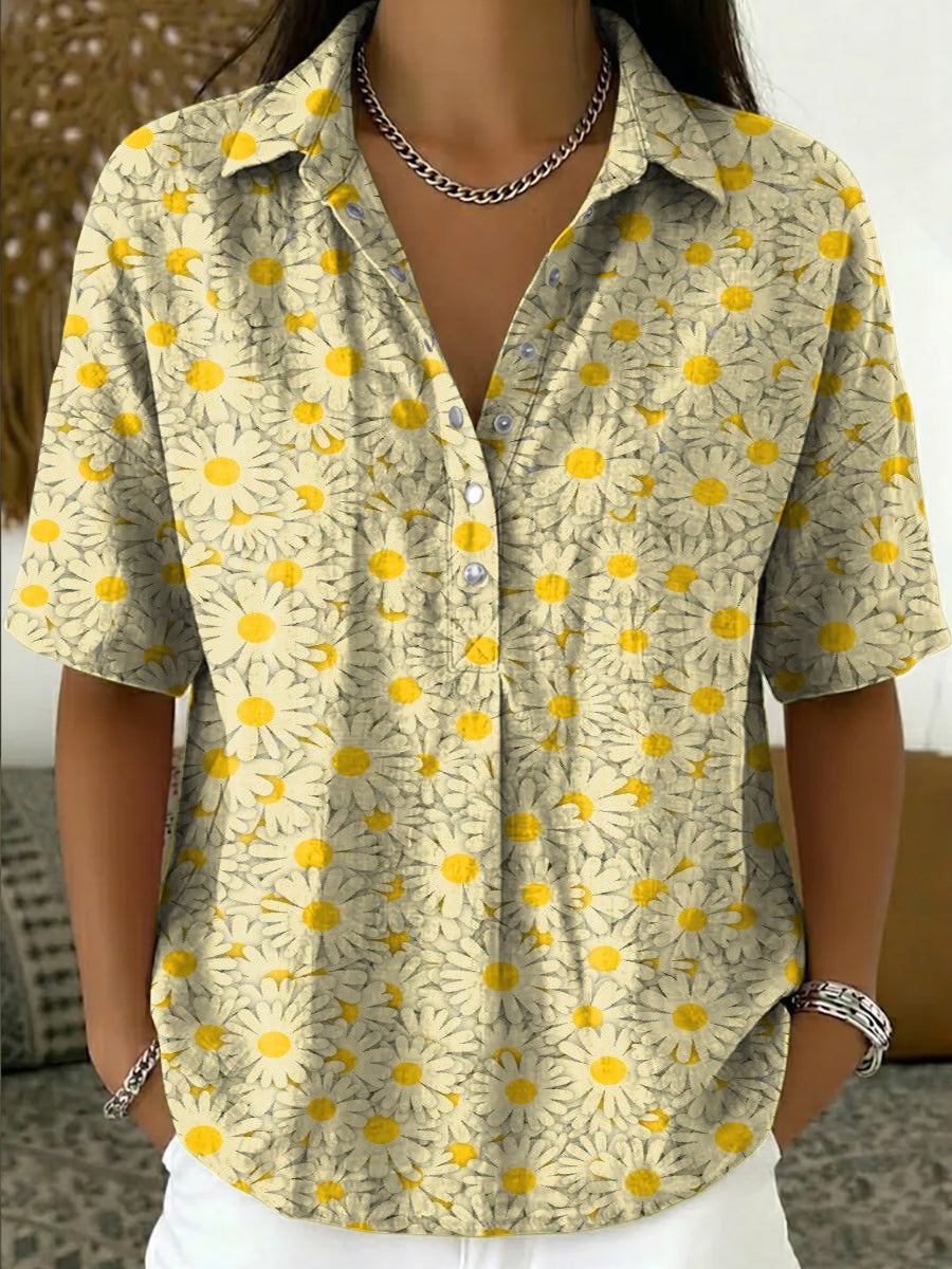 Isabella | Stylish Floral Print Linen Shirt Button Up Blouse