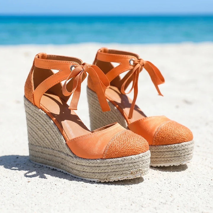 Isabelle | Ankle Tie Platform Espadrille Wedges