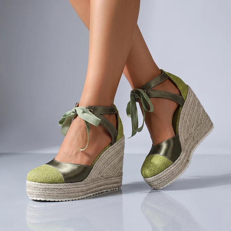 Isabelle | Ankle Tie Platform Espadrille Wedges