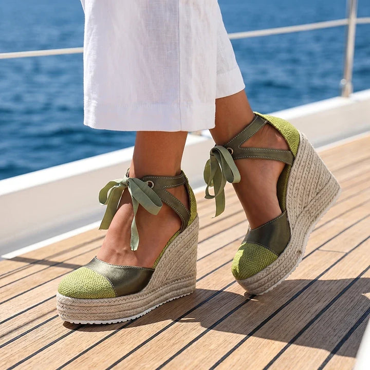 Isabelle | Ankle Tie Platform Espadrille Wedges