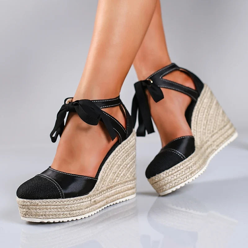 Isabelle | Ankle Tie Platform Espadrille Wedges