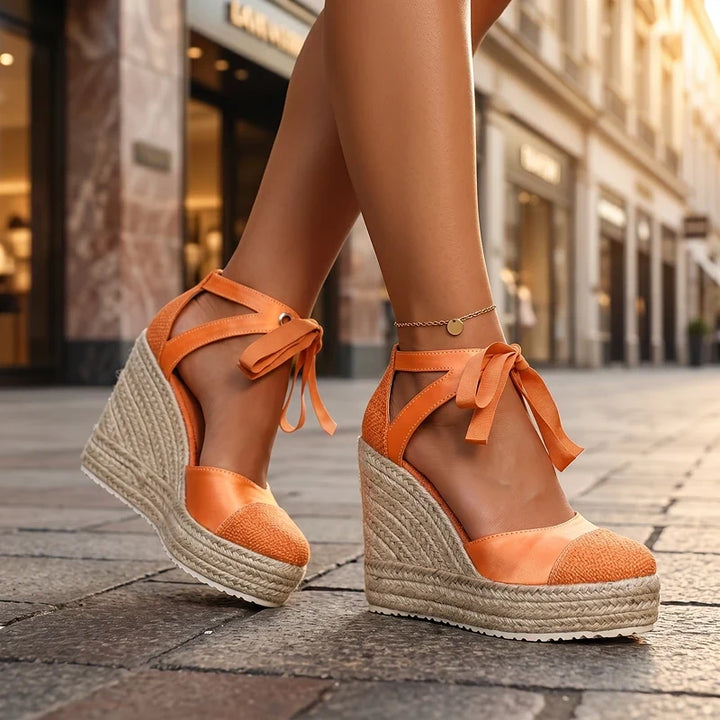 Isabelle | Ankle Tie Platform Espadrille Wedges