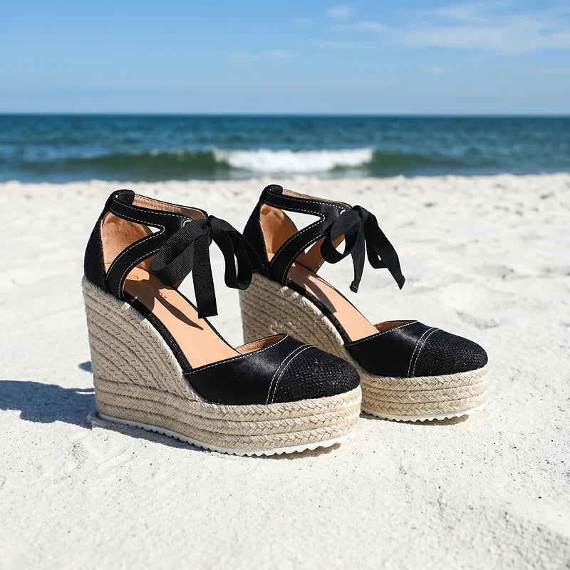 Isabelle | Ankle Tie Platform Espadrille Wedges