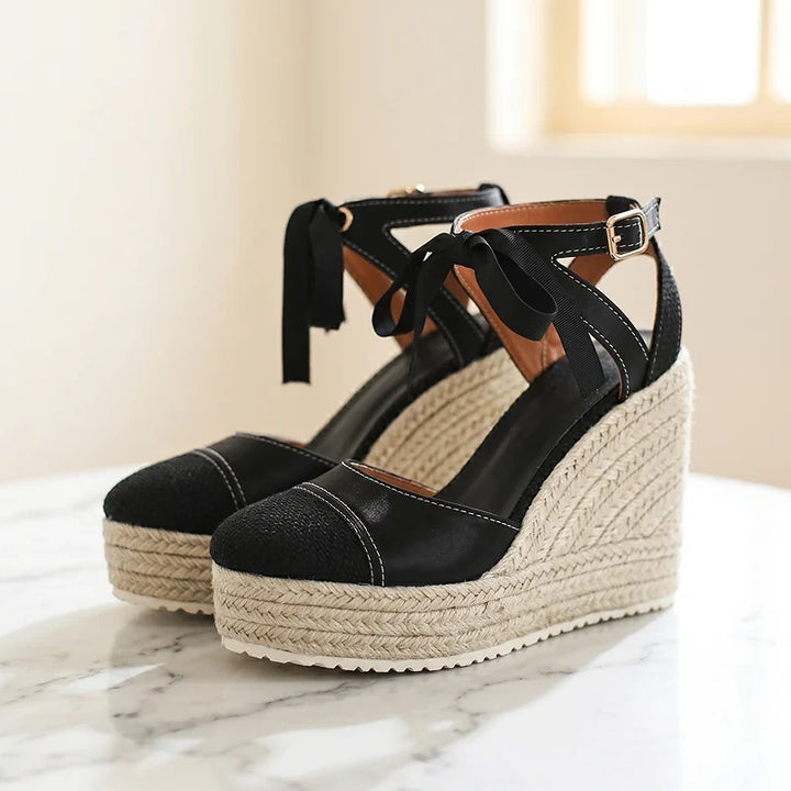 Isabelle | Ankle Tie Platform Espadrille Wedges