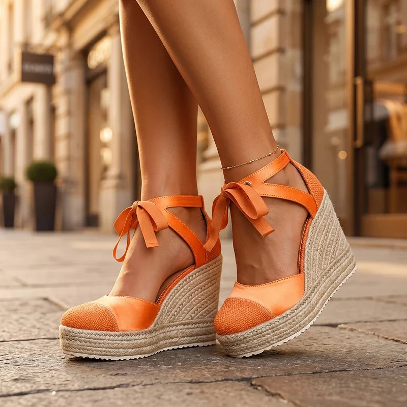 Isabelle | Ankle Tie Platform Espadrille Wedges