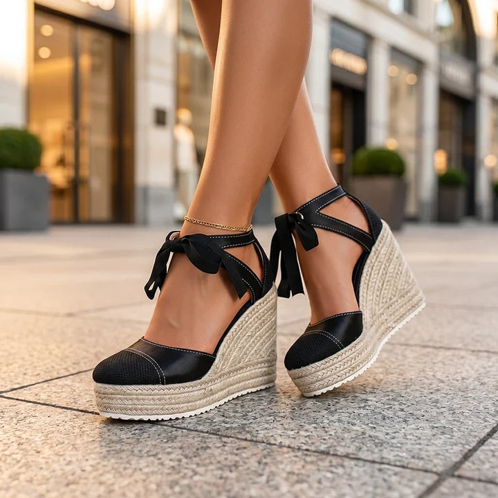 Isabelle | Ankle Tie Platform Espadrille Wedges