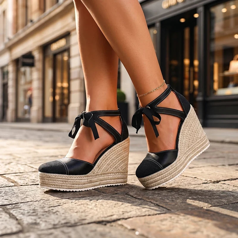 Isabelle | Ankle Tie Platform Espadrille Wedges