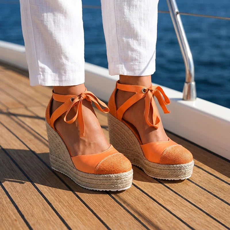 Isabelle | Ankle Tie Platform Espadrille Wedges