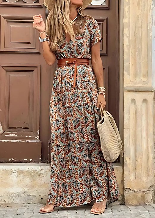 Isabelle | Refined Floral Wrap V-Neck Maxi Cocktail Dress
