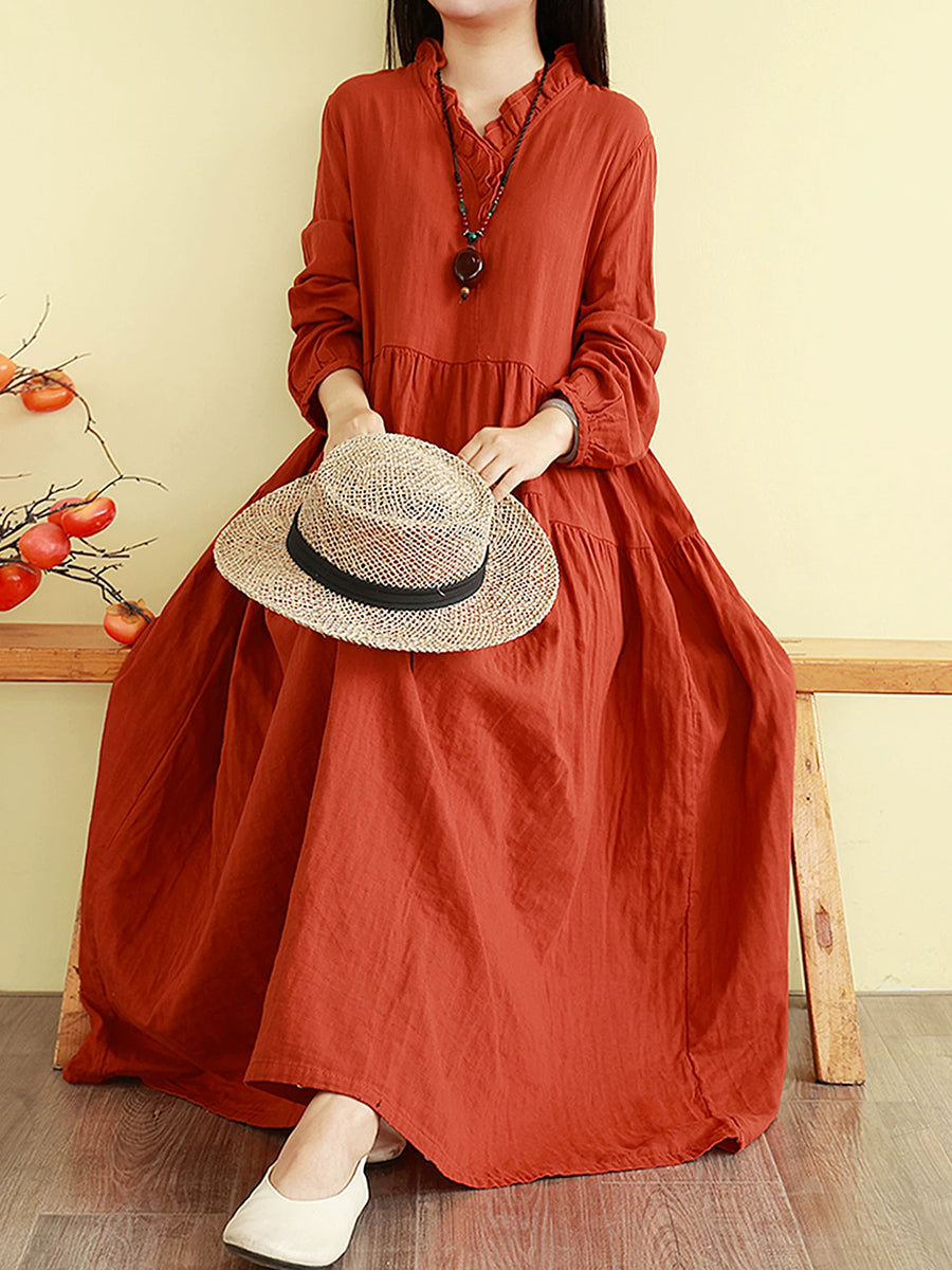 Isabelle | Ruffle Neck Tiered Maxi Linen Dress Women