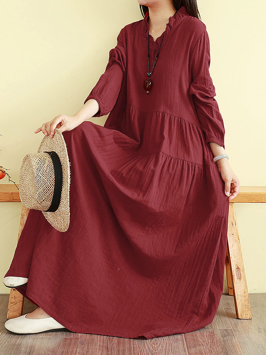 Isabelle | Ruffle Neck Tiered Maxi Linen Dress Women