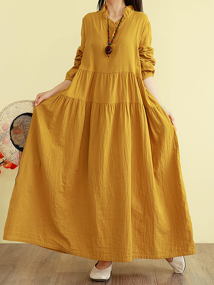Isabelle | Ruffle Neck Tiered Maxi Linen Dress Women