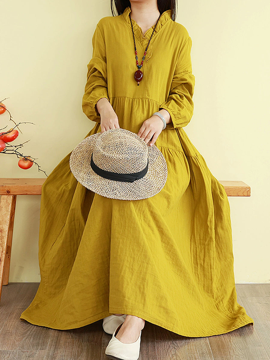 Isabelle | Ruffle Neck Tiered Maxi Linen Dress Women