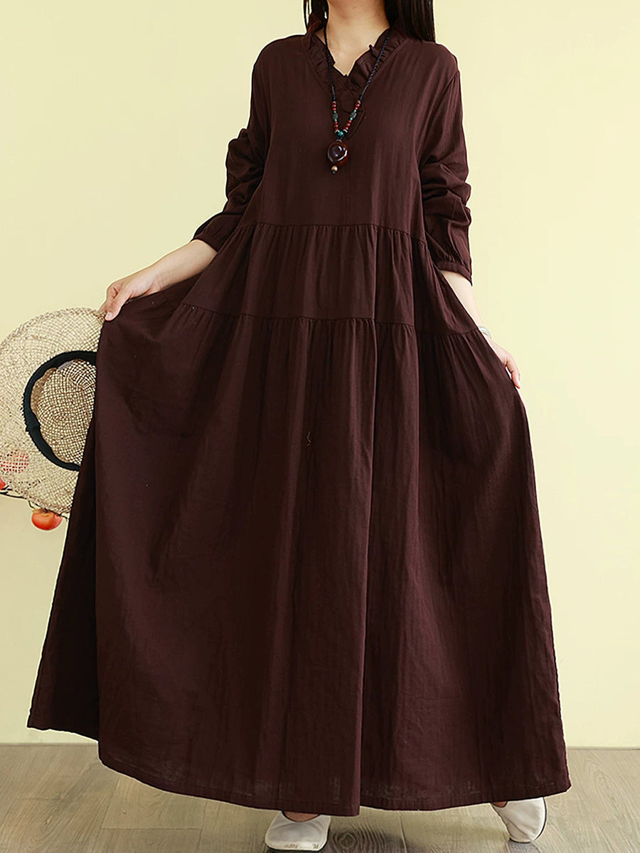 Isabelle | Ruffle Neck Tiered Maxi Linen Dress Women