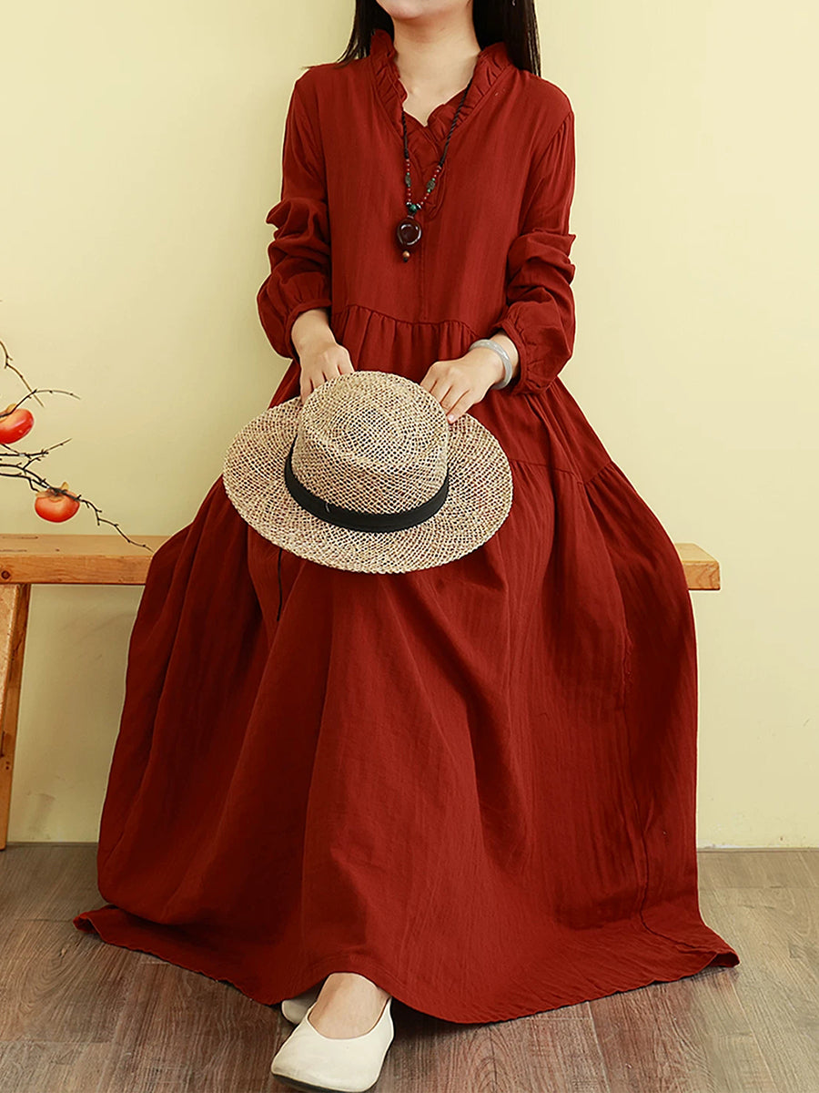 Isabelle | Ruffle Neck Tiered Maxi Linen Dress Women
