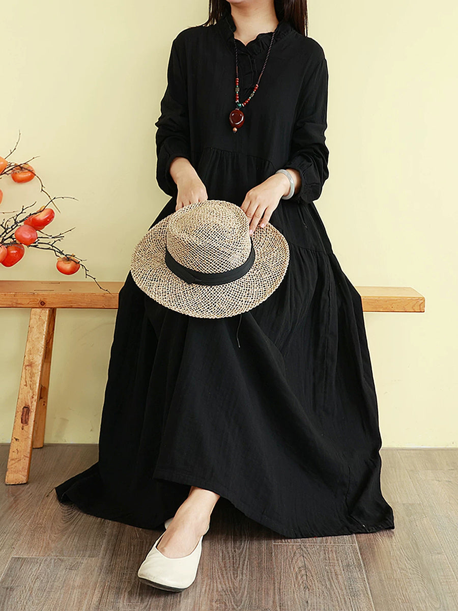 Isabelle | Ruffle Neck Tiered Maxi Linen Dress Women