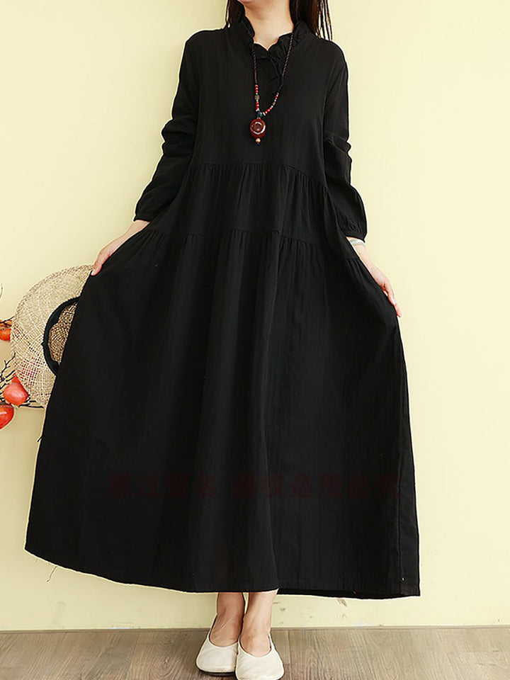 Isabelle | Ruffle Neck Tiered Maxi Linen Dress Women