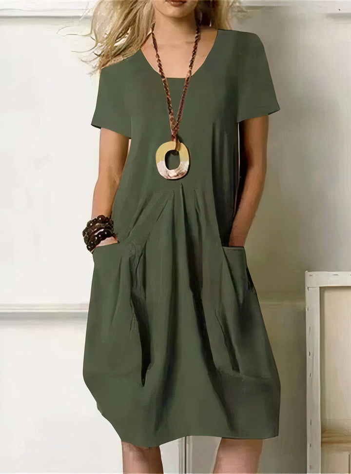Isabelle | Sophisticated V-Neck Pocket Midi Dress