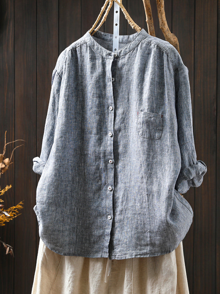 Isabelle | Stylish Plus Size Stand Collar Linen Shirt
