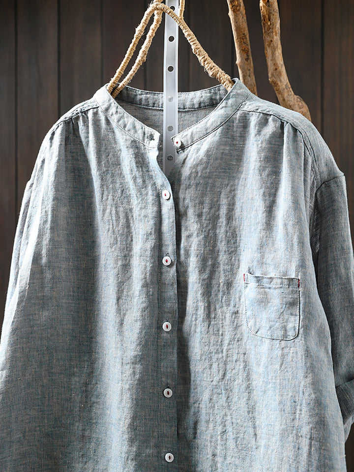 Isabelle | Stylish Plus Size Stand Collar Linen Shirt