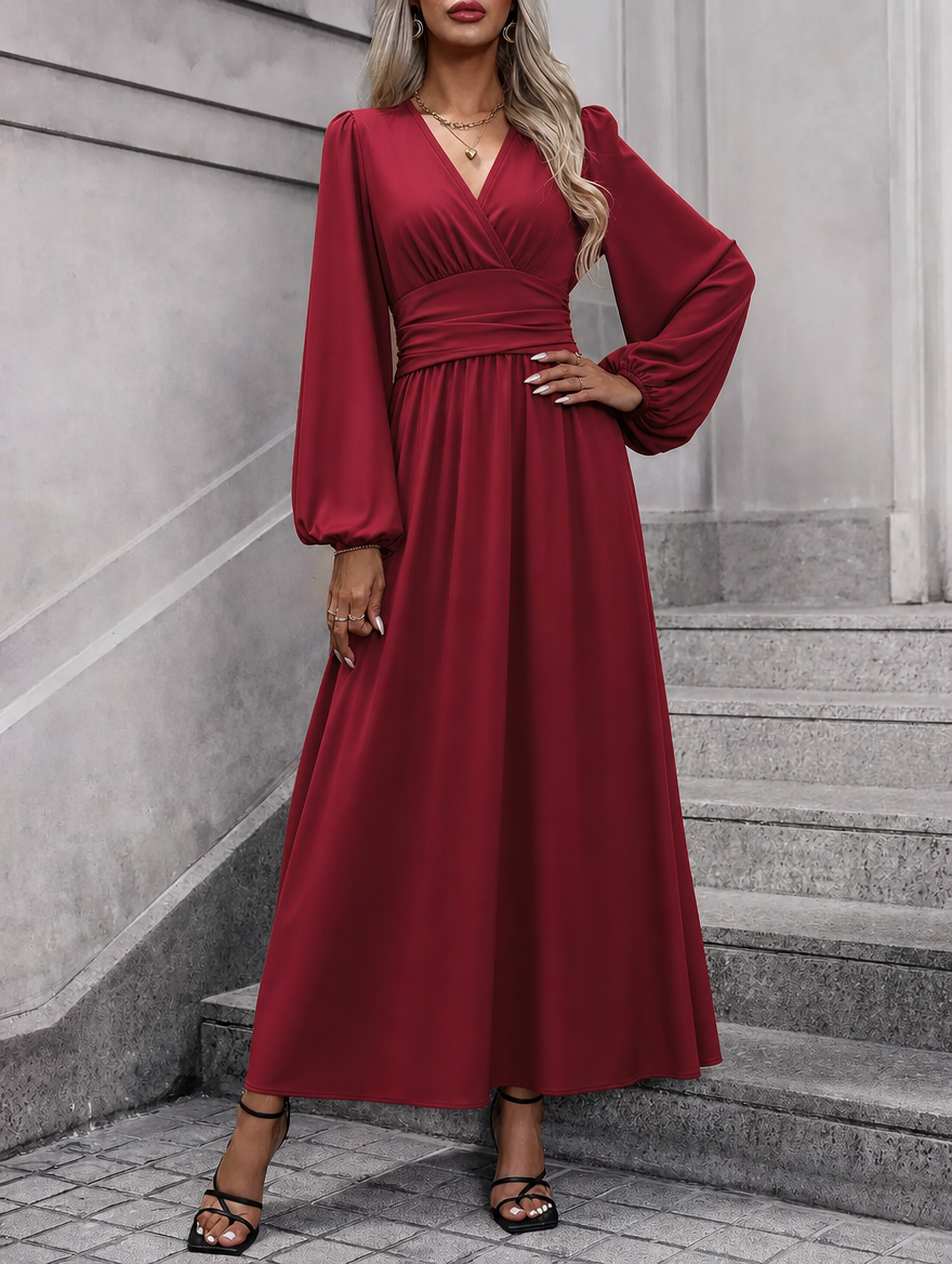 Isla | Classic Puff Sleeve Race Dress with Thigh Slit