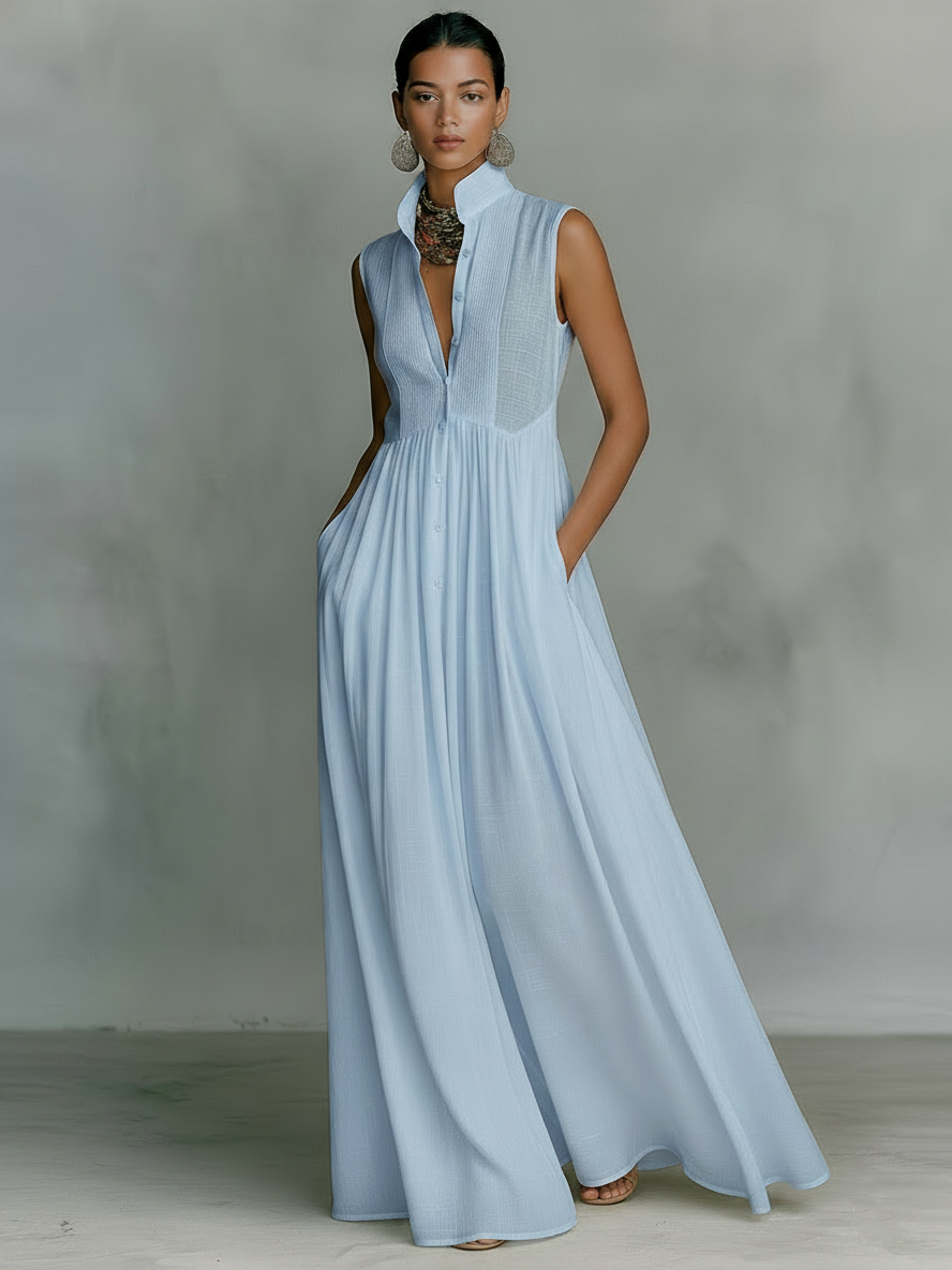 Isla | Effortless Sleeveless Button-Front Linen Dress