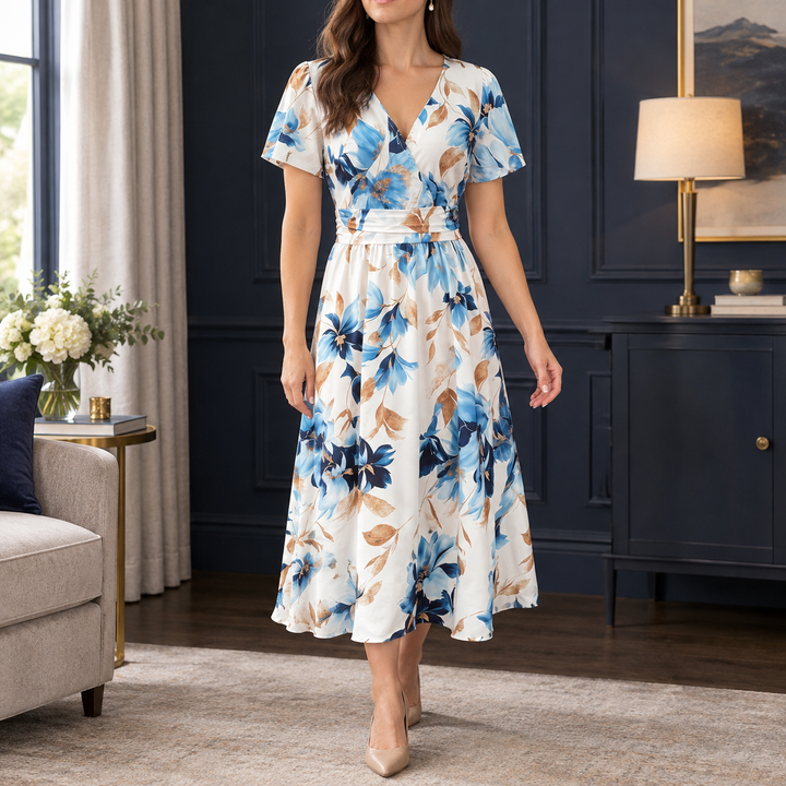 Isla | Floral Short Sleeve Wrap Midi Dress