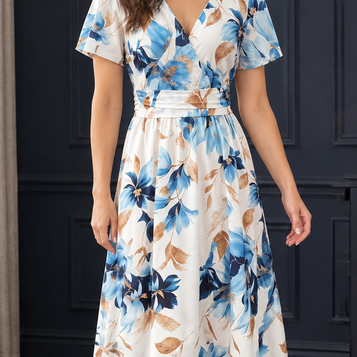 Isla | Floral Short Sleeve Wrap Midi Dress