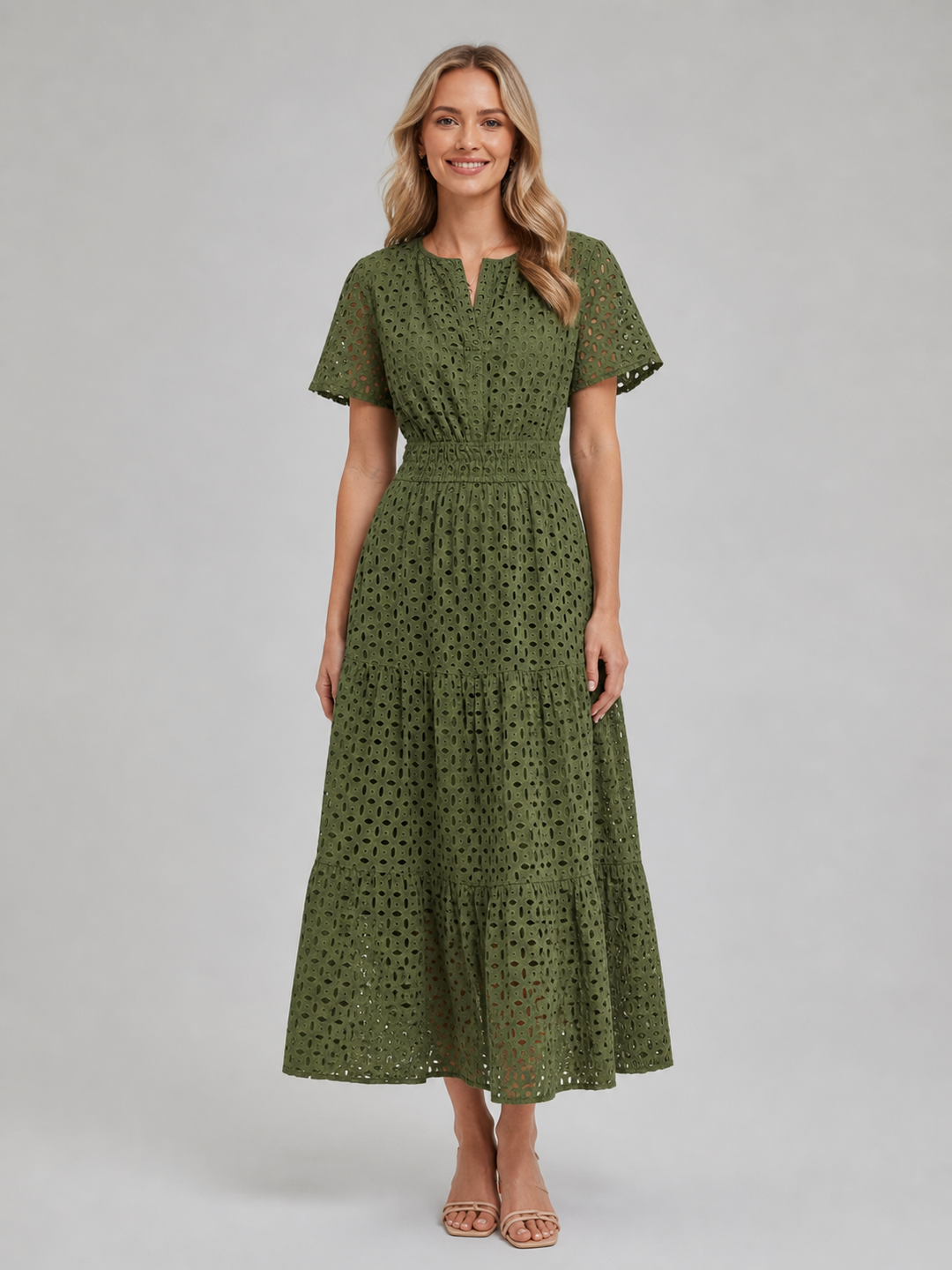 Isla | Graceful Eyelet A-Line Midi Dress