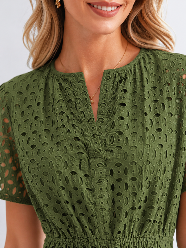 Isla | Graceful Eyelet A-Line Midi Dress
