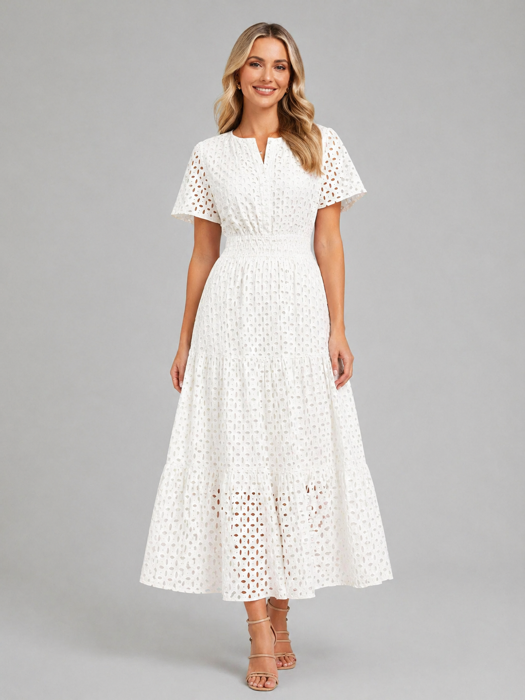 Isla | Graceful Eyelet A-Line Midi Dress