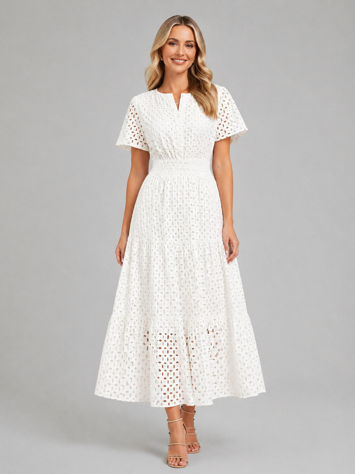 Isla | Graceful Eyelet A-Line Midi Dress
