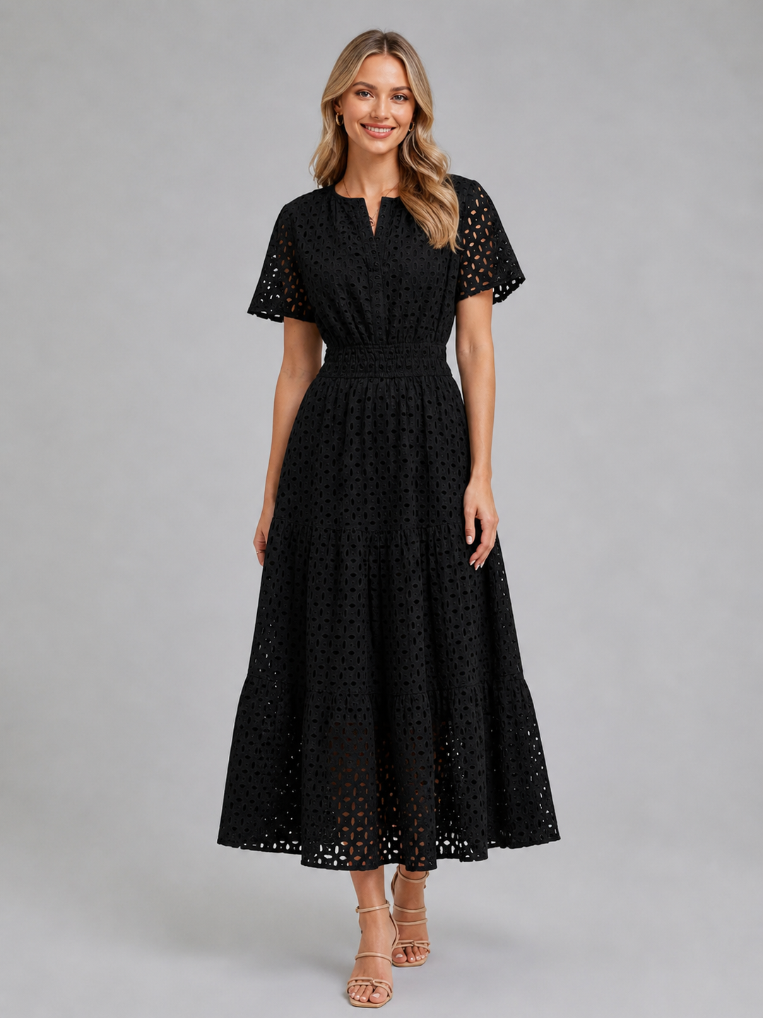 Isla | Graceful Eyelet A-Line Midi Dress