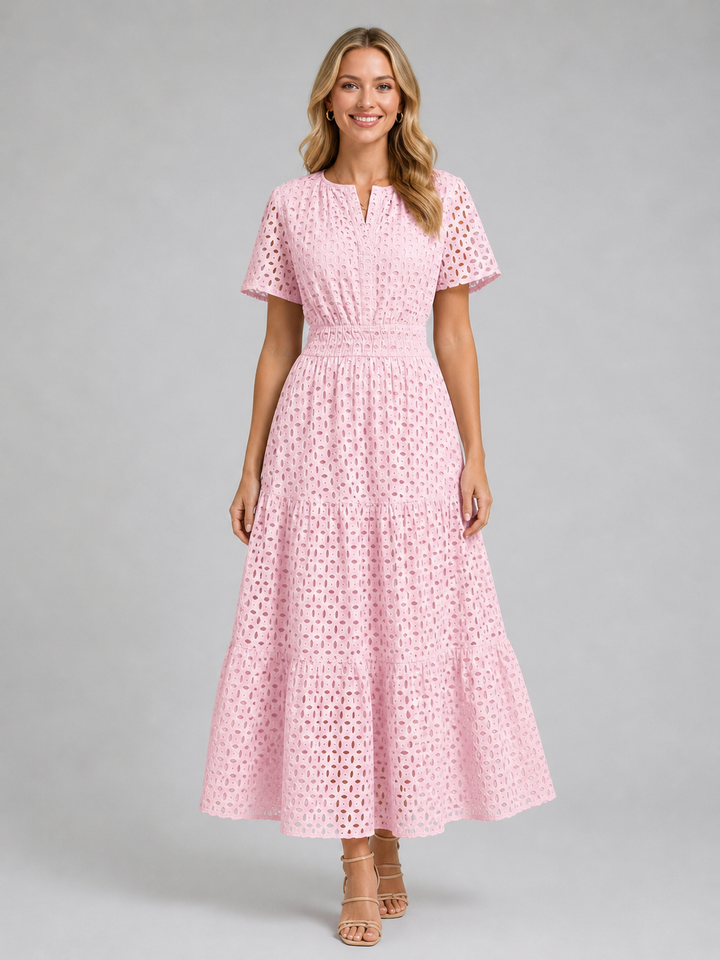 Isla | Graceful Eyelet A-Line Midi Dress