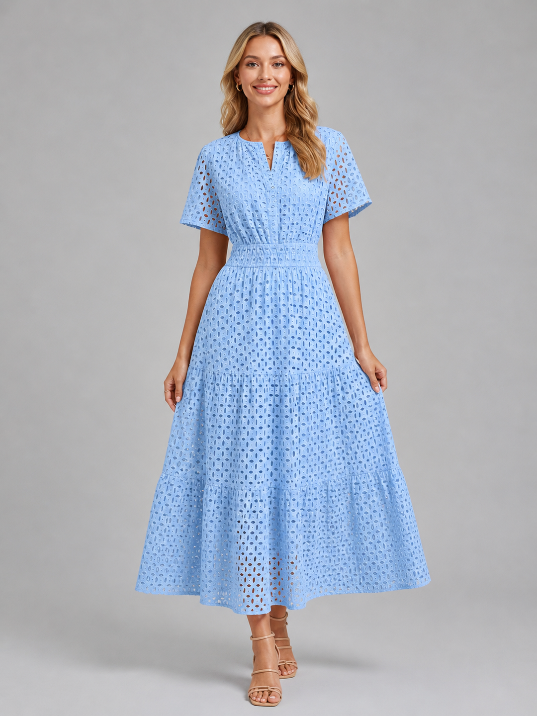 Isla | Graceful Eyelet A-Line Midi Dress