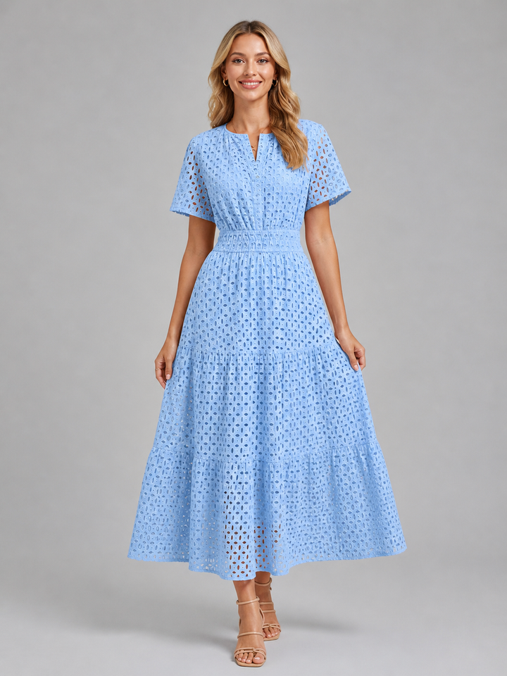 Isla | Graceful Eyelet A-Line Midi Dress
